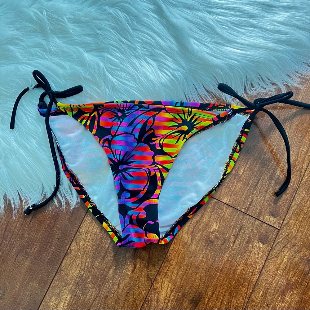 Pool Party Rainbow Print Side Tie String Bikini Bottom